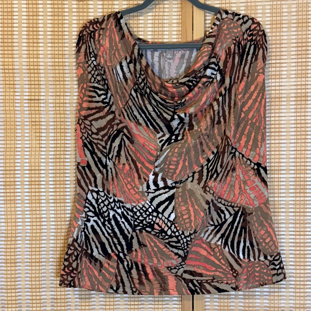 Roz & Ali Women XL Butterfly Wing Print Cowl Neck Sleeveless Knit Top Blouse